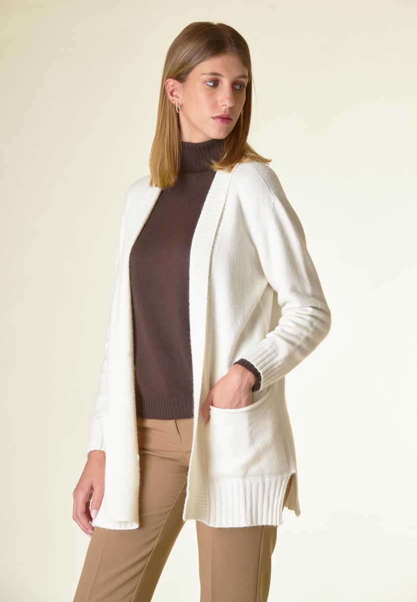 Cardigan panna sciallato tasconi soft-Angelico