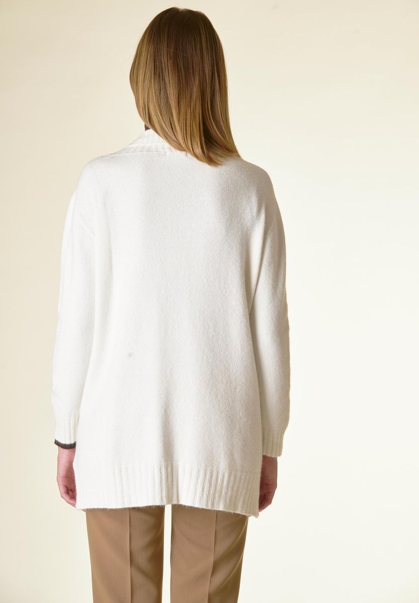 Cardigan panna sciallato tasconi soft