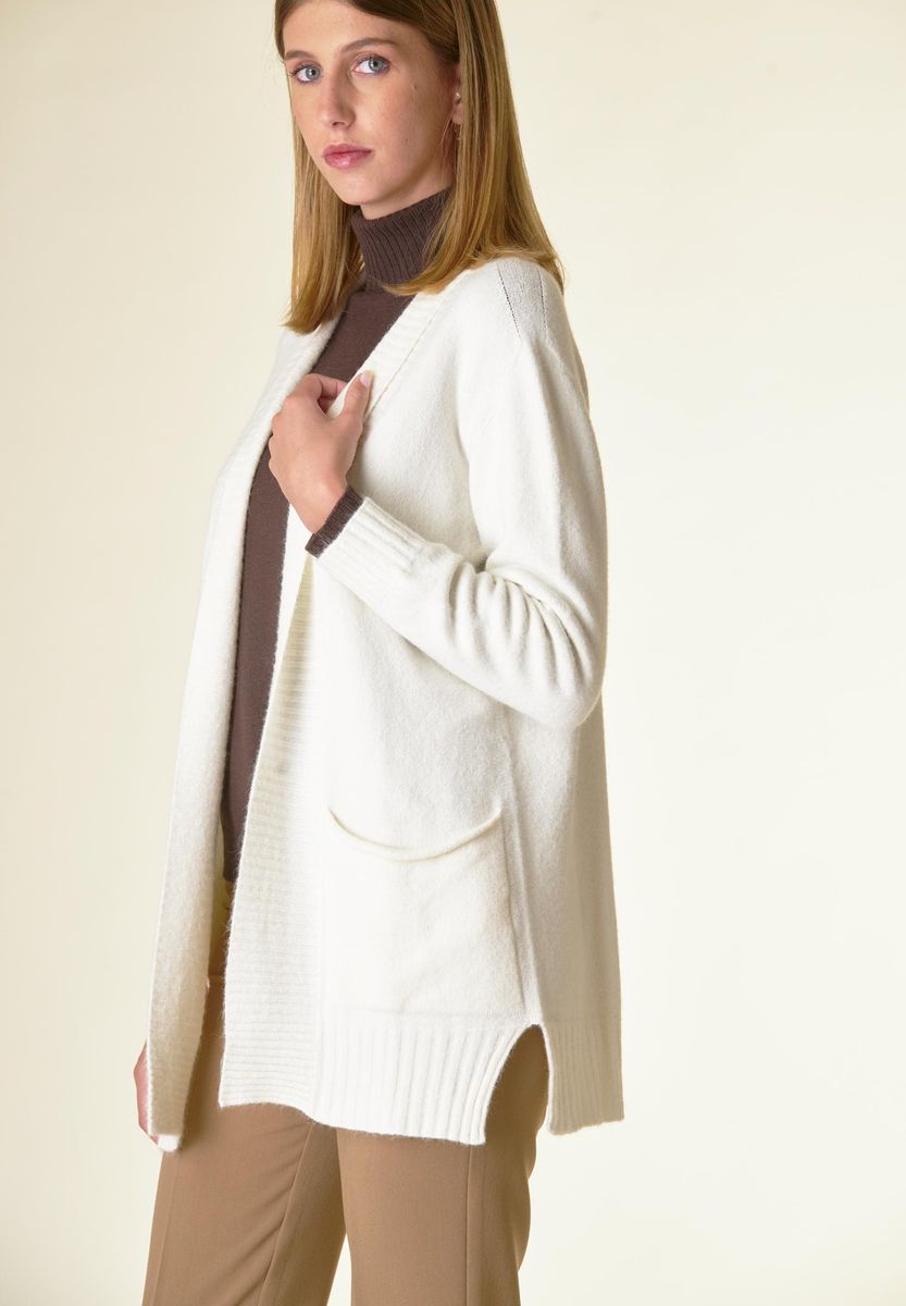 Cardigan panna sciallato tasconi soft