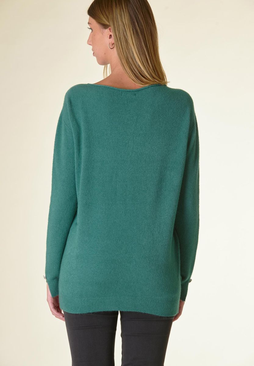 Maglia verde barchetta soft bottoni gioiello