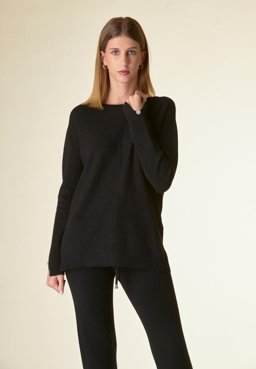 Maglia nera barchetta bottoni gioiello-Angelico