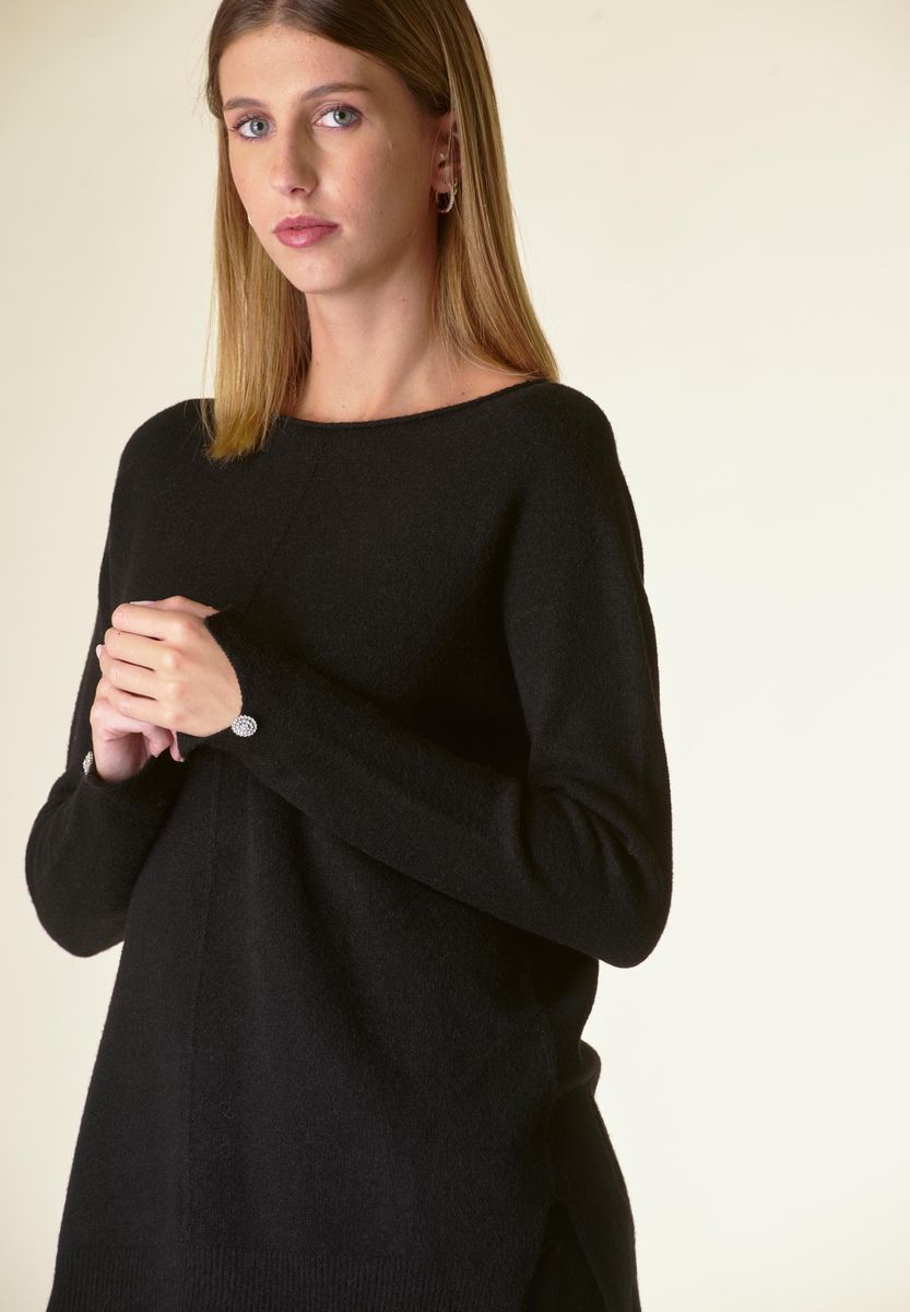 Maglia nera barchetta bottoni gioiello-Angelico