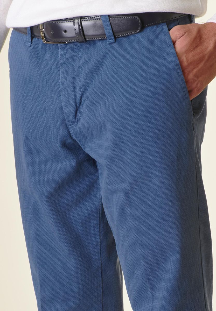 Pantalone blu chiaro cotone micro-stampa regular