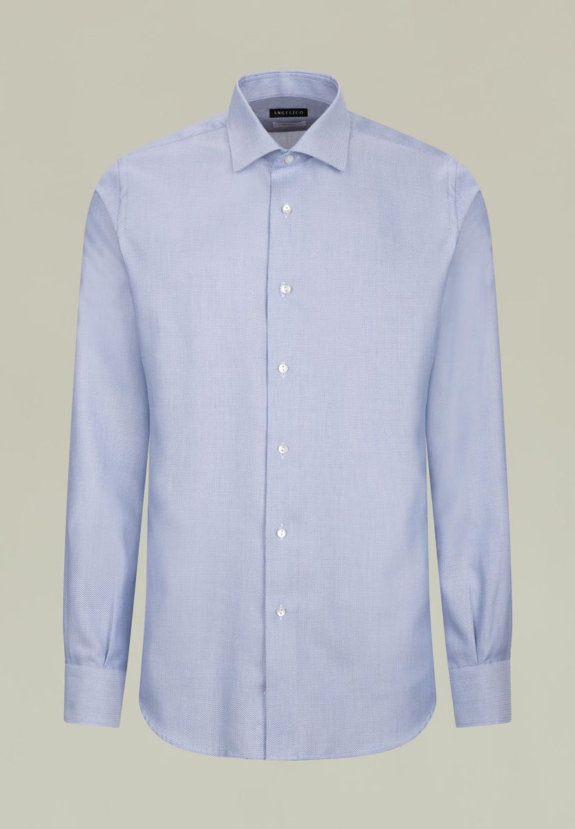 Camicia blu micro-armatura greche NO-STIRO Slim Angelico 1