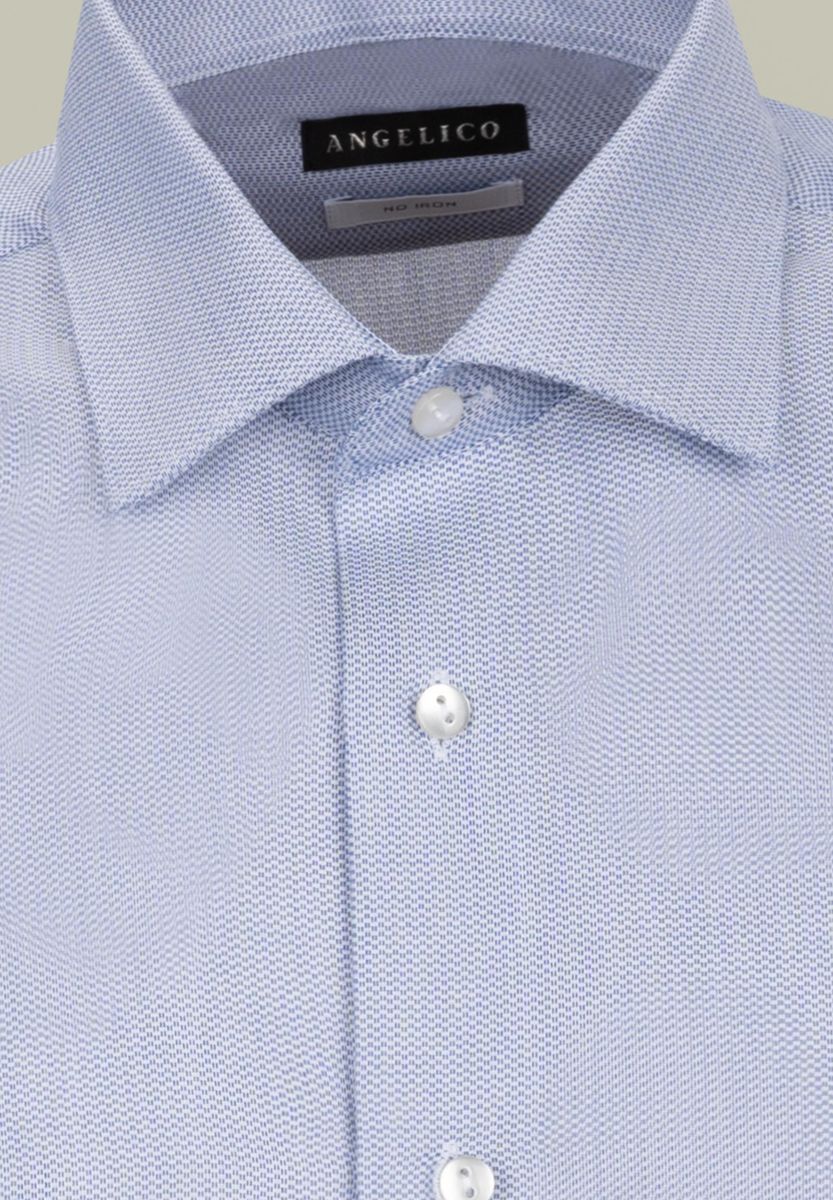 Camicia blu micro-armatura greche NO-STIRO Slim Angelico 2