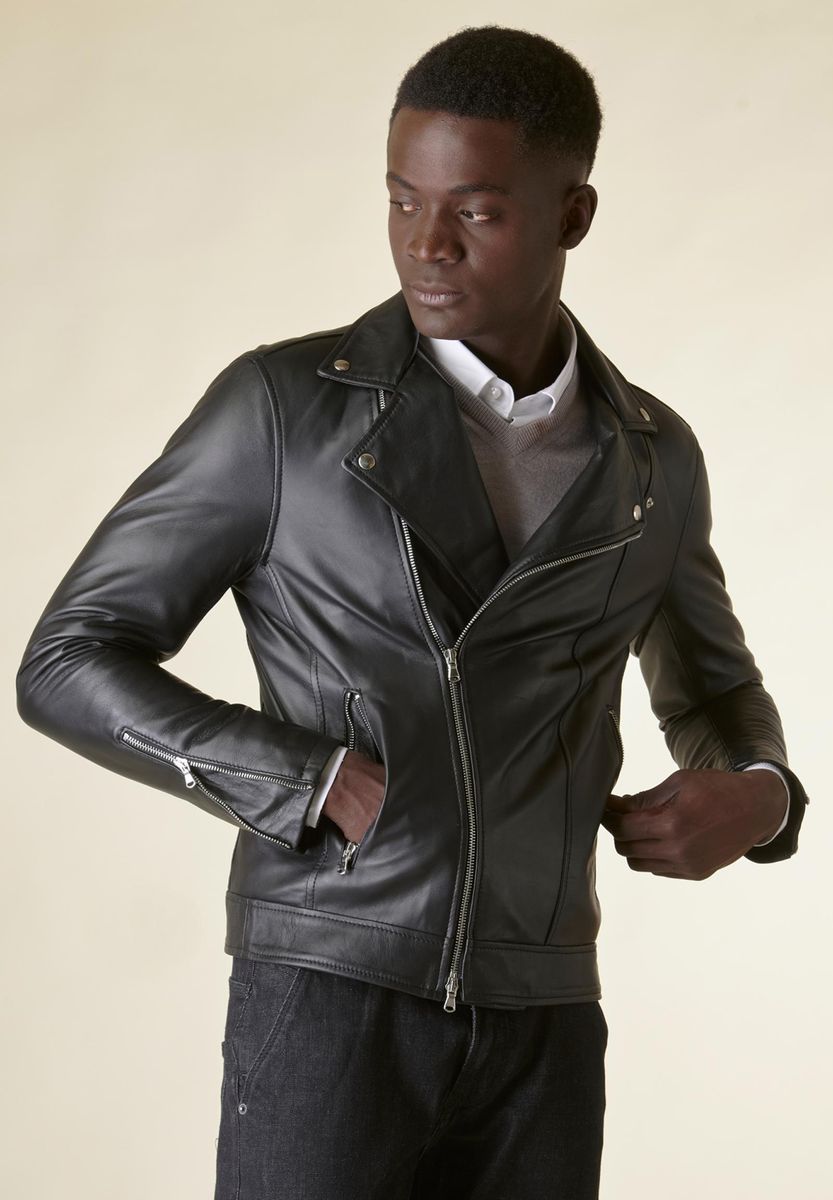 Giubbotto Chiodo nero biker nappa Angelico 1