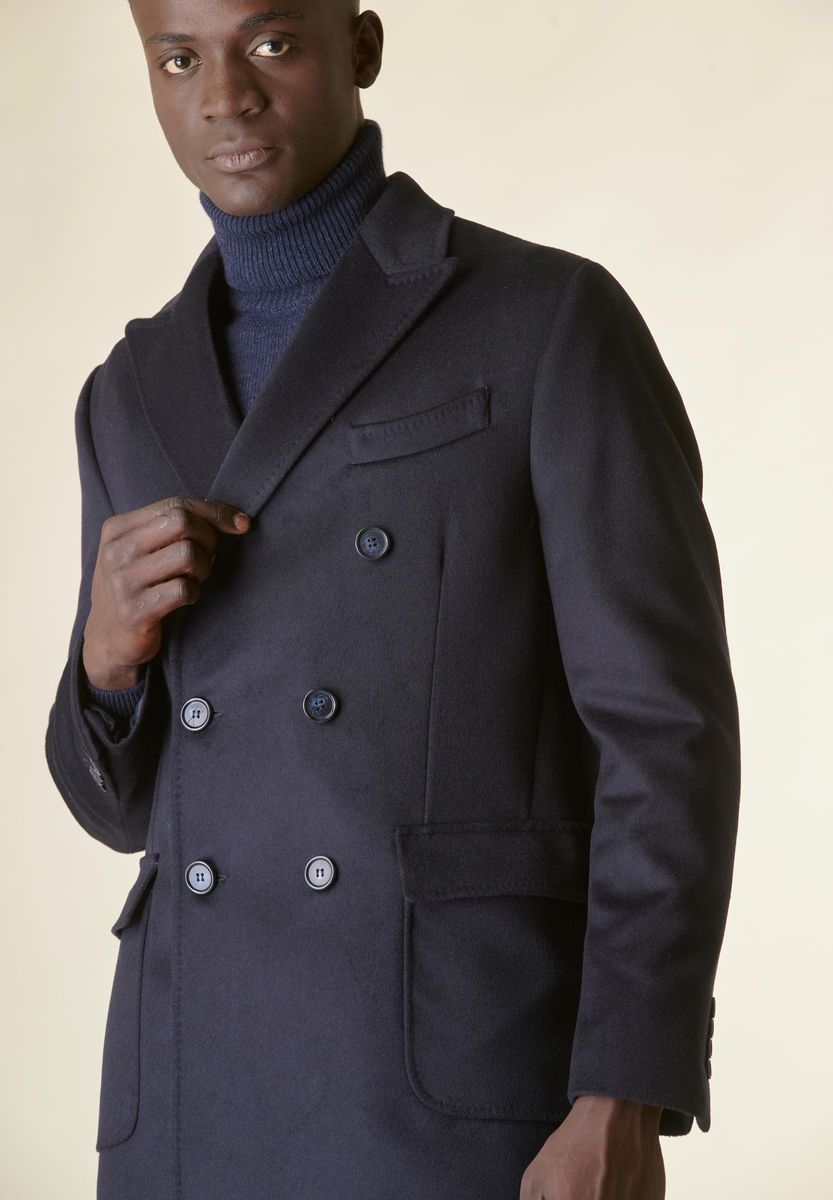 Cappotto blu doppiopetto lana-cashmere tasconi Angelico 2