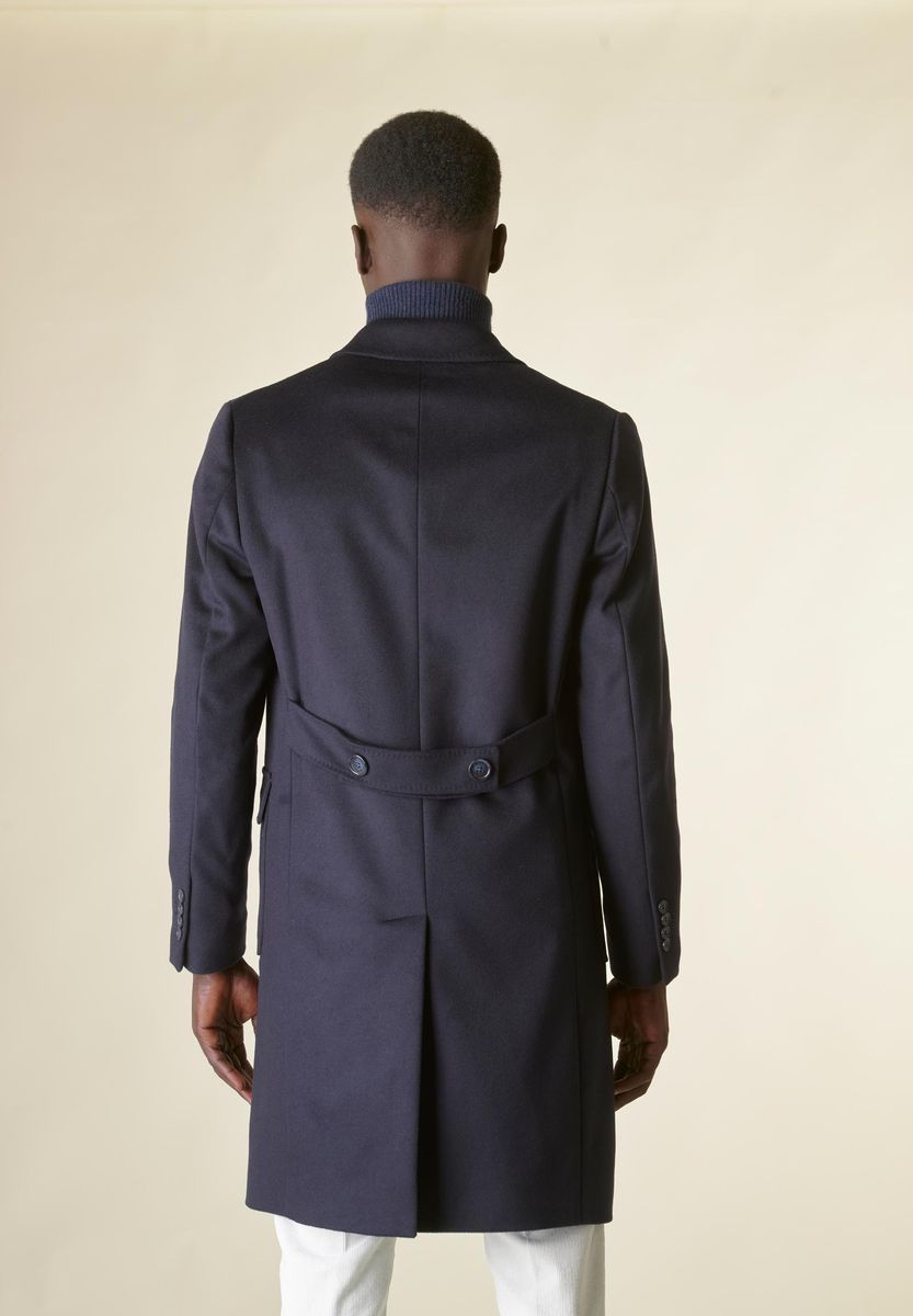 Cappotto blu doppiopetto lana-cashmere tasconi