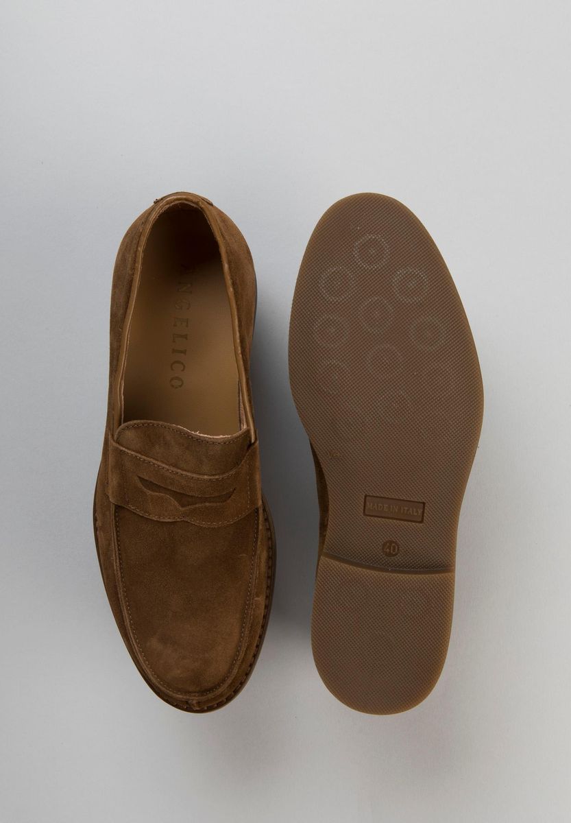 Mocassino tabacco scamosciato suola gomma-Angelico