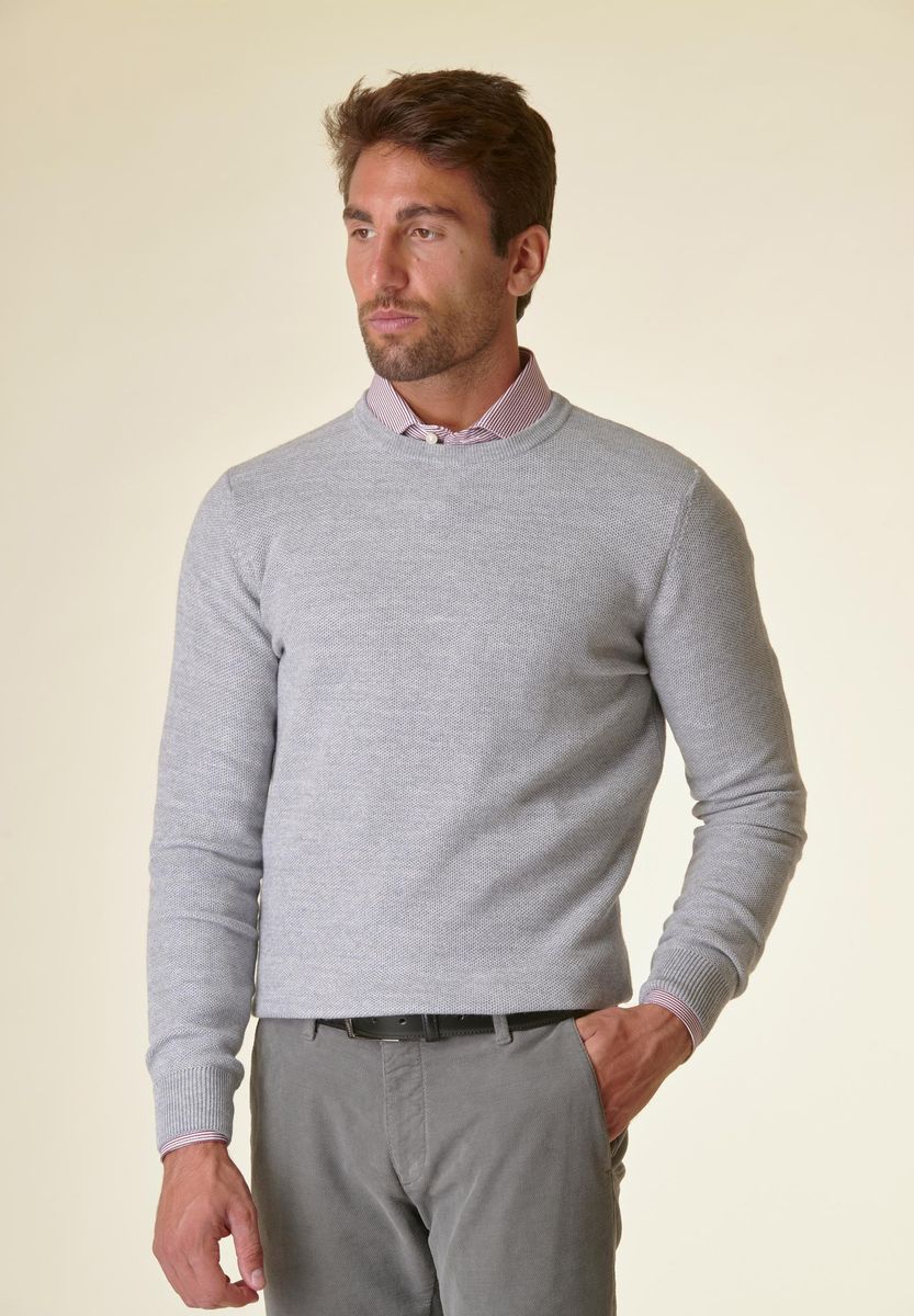 Light grey crewneck rice grain wool blend Angelico 1