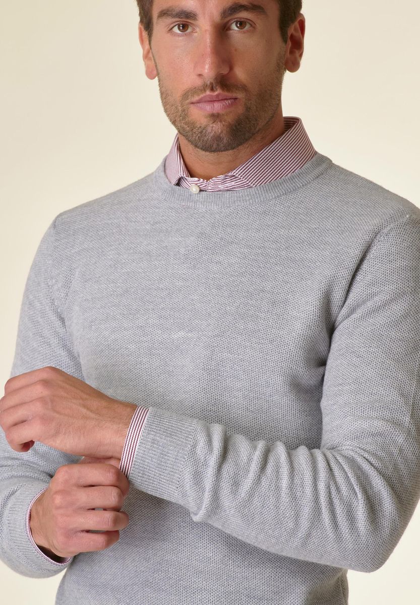 Light grey crewneck rice grain wool blend Angelico 2