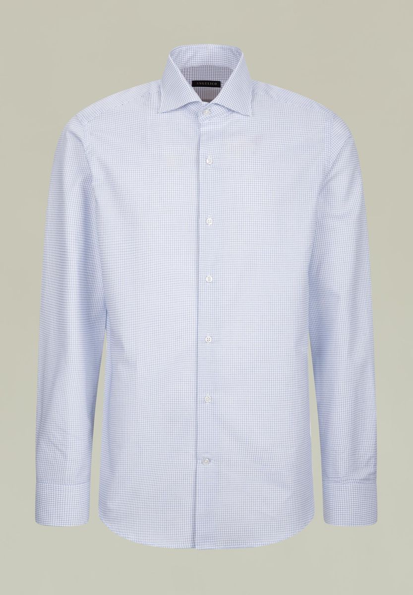 Camicia bianca quadrettino blu regular fit Angelico 1