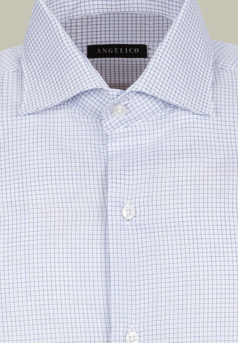 Camicia bianca quadrettino blu regular fit Angelico 2