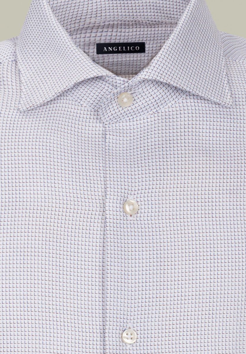 Camicia bianca-marrone effetto quadretto slim