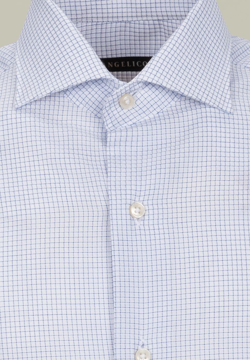 Camicia bianca quadretto azzurro slim