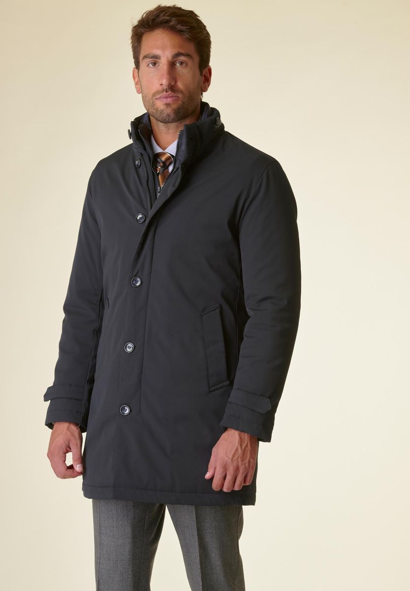 Cappotto blu tecnico pettorina collo in piedi-Angelico