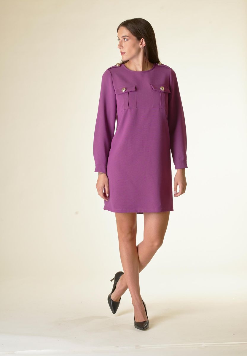 Vestito ciclamino corto crepe con taschini