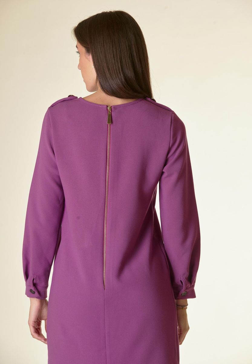 Vestito ciclamino corto crepe con taschini