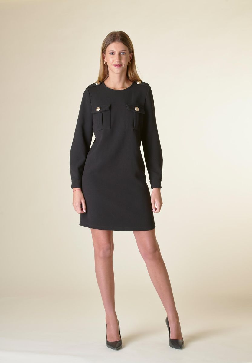Vestito nero corto crepe con taschini-Angelico