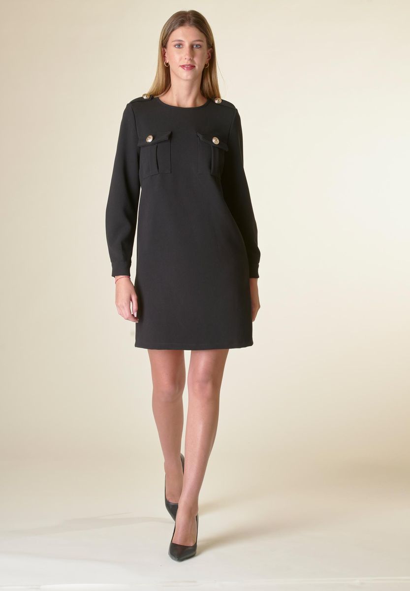 Vestito nero corto crepe con taschini-Angelico