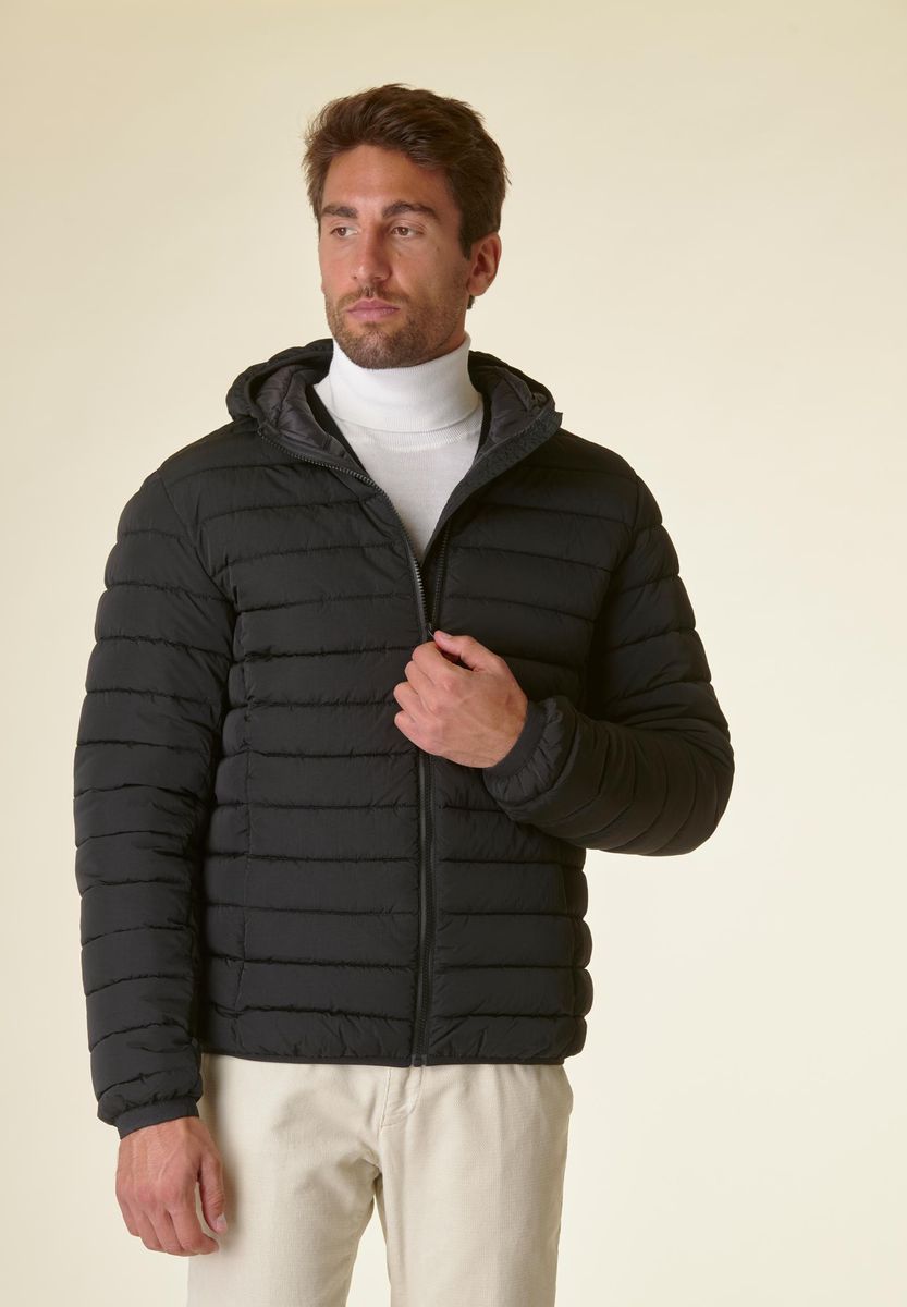 Black down jacket with hood 100gr. Quilted Angelico 1