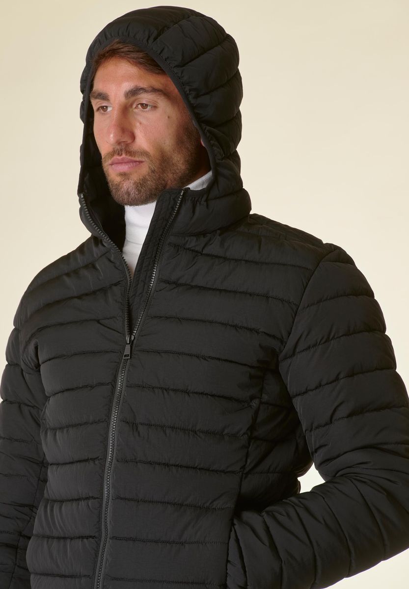Black down jacket with hood 100gr. Quilted Angelico 2