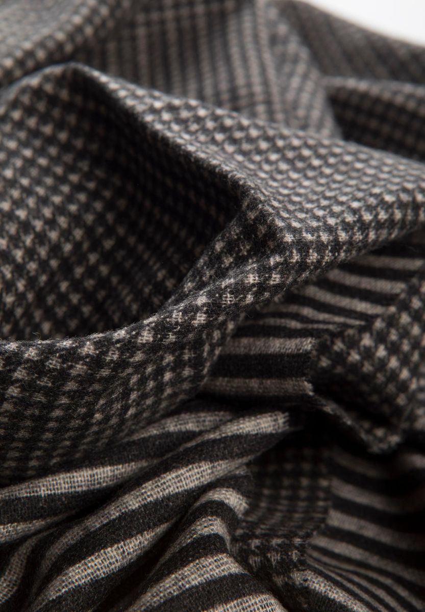 Sciarpa nera double piedpoule-righe fini