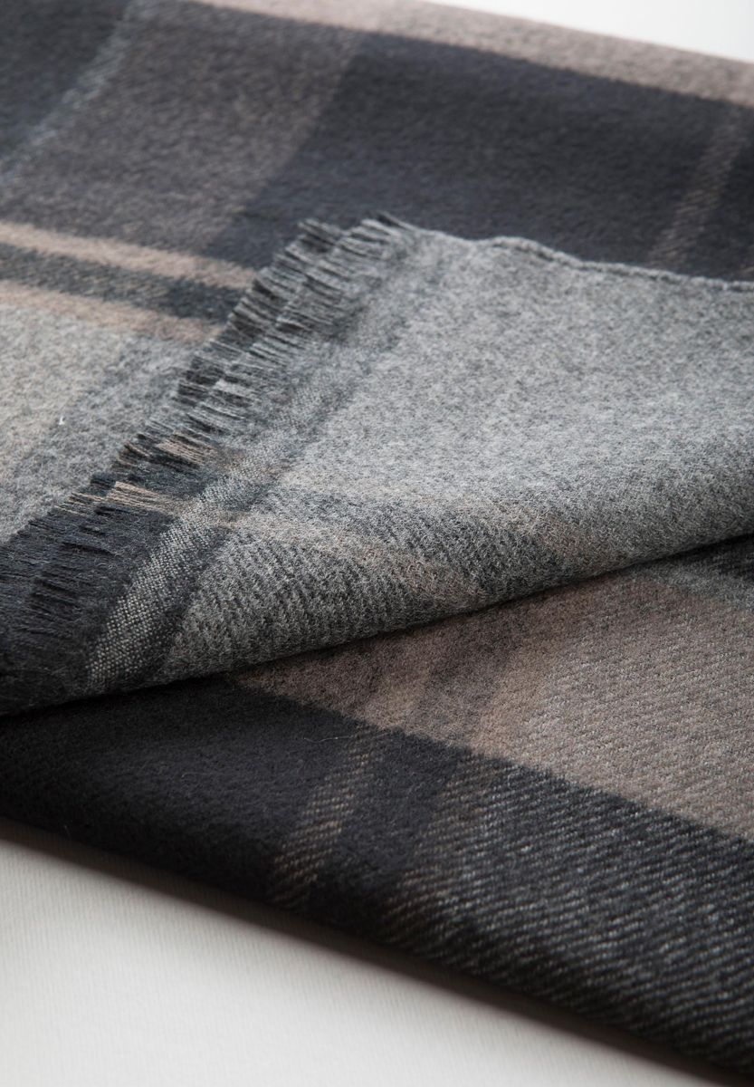 Sciarpa antracite double unito e quadri nero-grigio