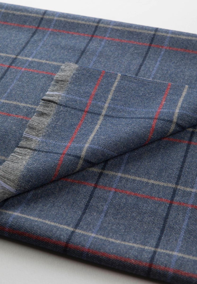 Sciarpa jeans riquadri fini rosso-blu