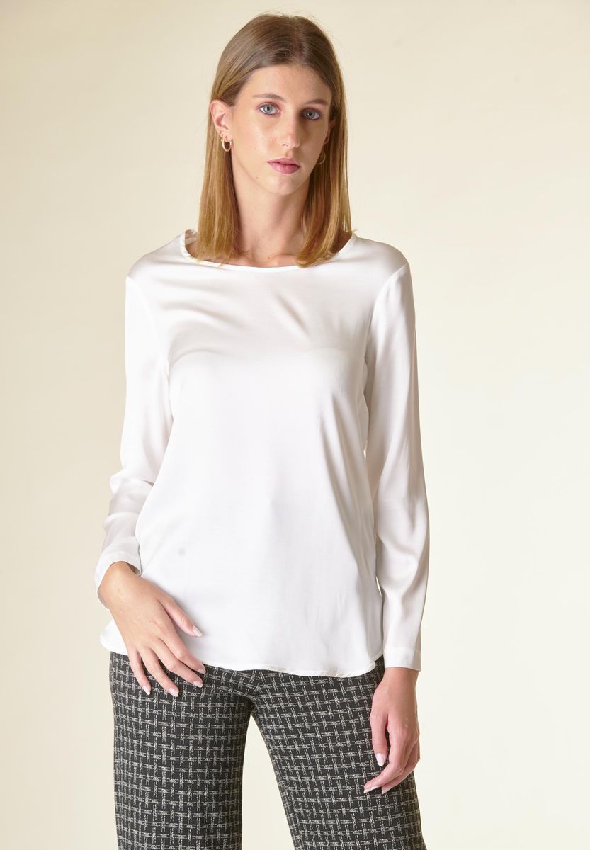 Blusa panna manica lunga raso viscosa-Angelico