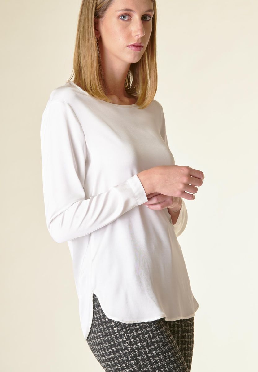 Blusa panna manica lunga raso viscosa-Angelico