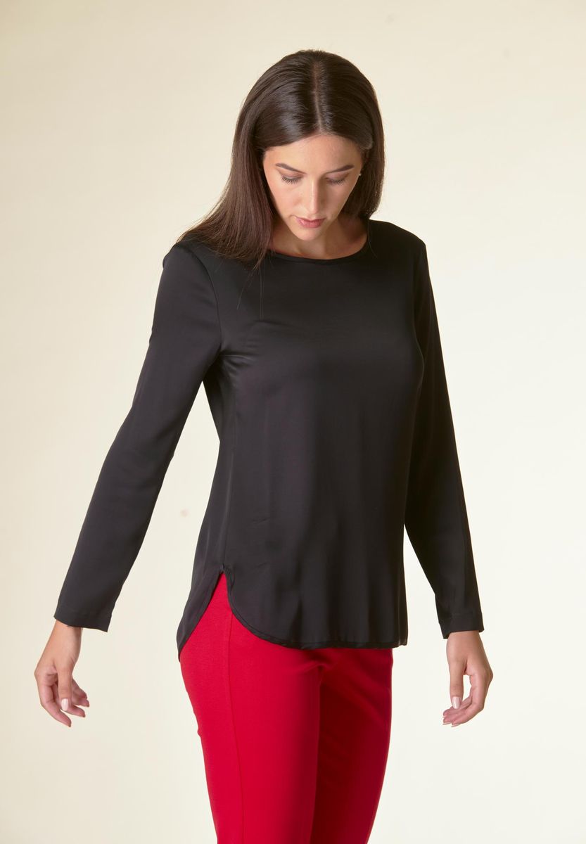 Blusa nera manica lunga raso viscosa