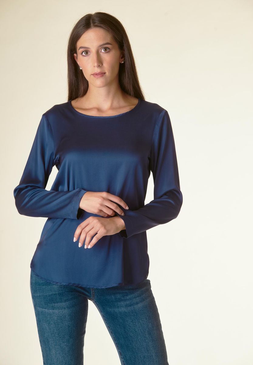 Blusa blu manica lunga raso viscosa-Angelico