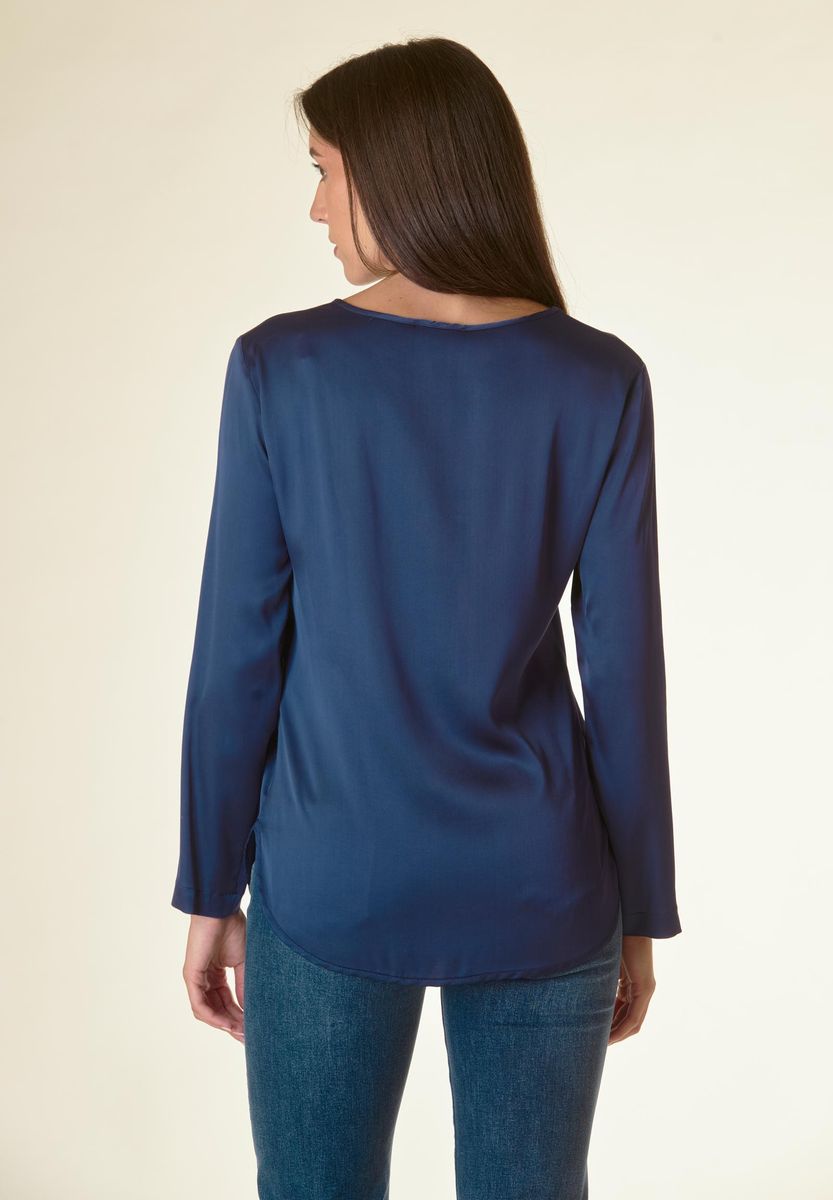 Blusa blu manica lunga raso viscosa-Angelico