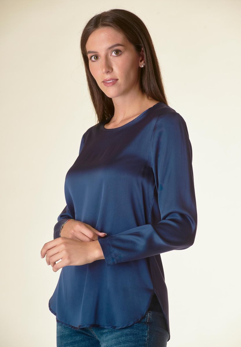 Blusa blu manica lunga raso viscosa-Angelico