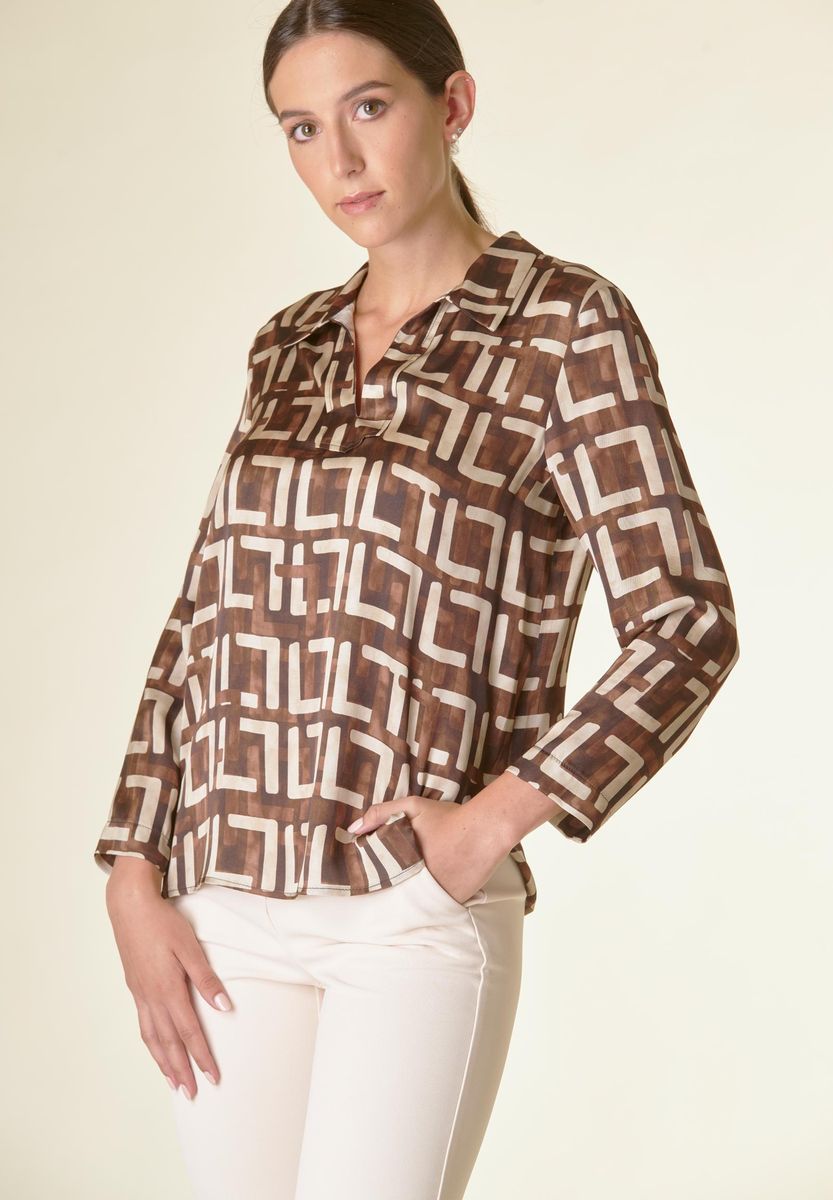 Blusa v moro-panna fantasia astratta a polo-Angelico