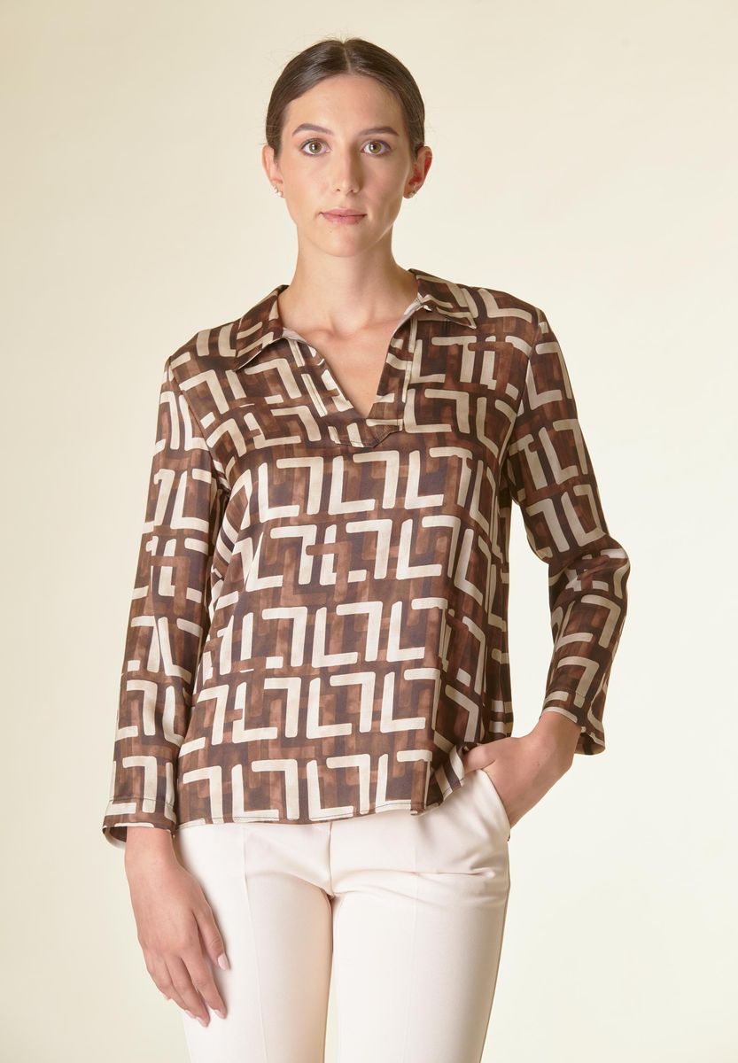 Blusa v moro-panna fantasia astratta a polo-Angelico