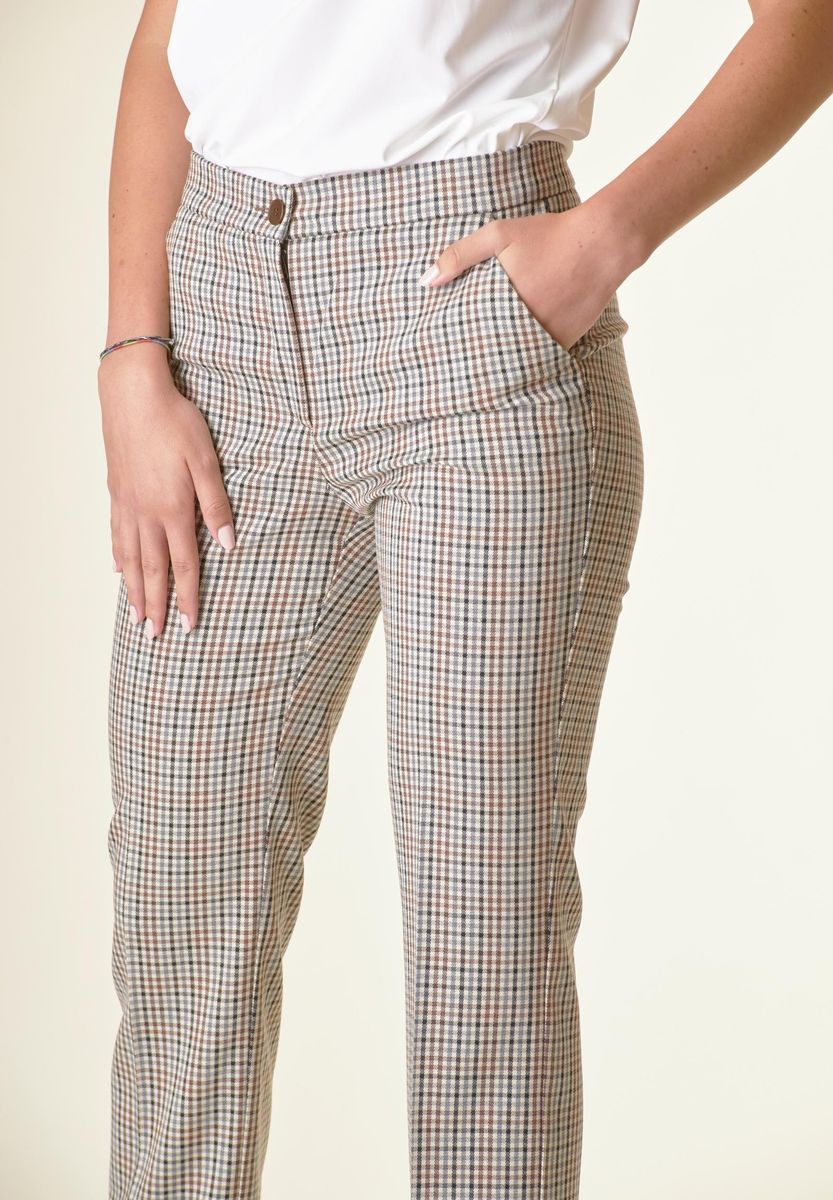 Pantalone vicky marrone-grigio cropped risvolto