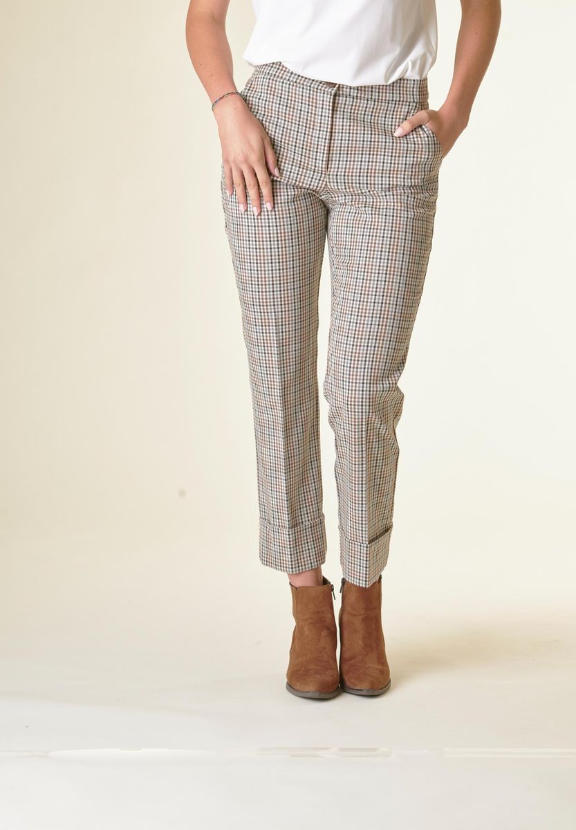 Pantalone vicky marrone-grigio cropped risvolto