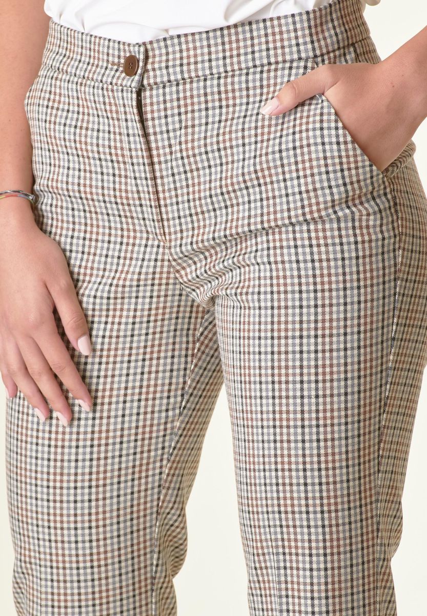 Pantalone vicky marrone-grigio cropped risvolto