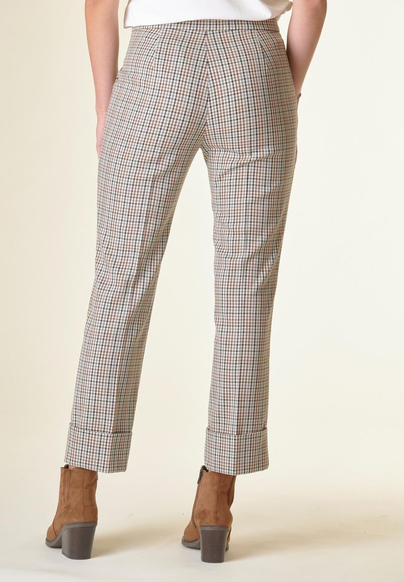 Pantalone vicky marrone-grigio cropped risvolto