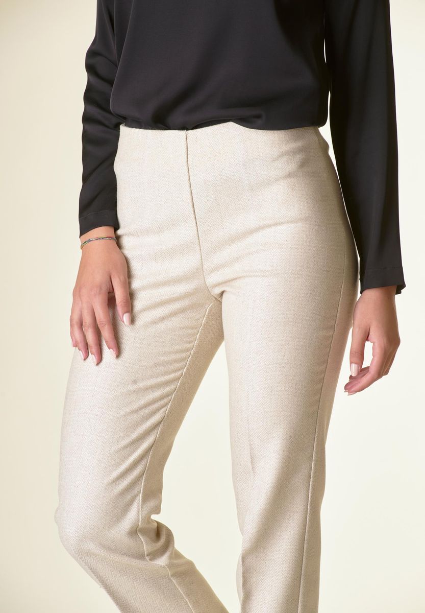 Pantalone beige spigato sigaretta lana-Angelico