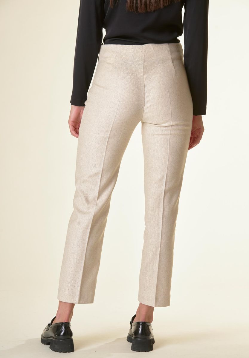 Pantalone beige spigato sigaretta lana-Angelico