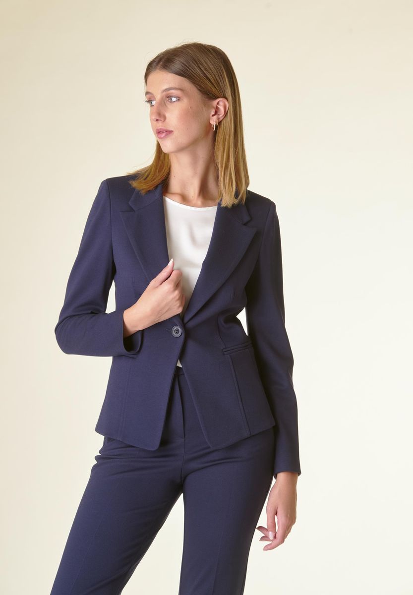 Giacca blu 1 bottone sciancrata twill-Angelico