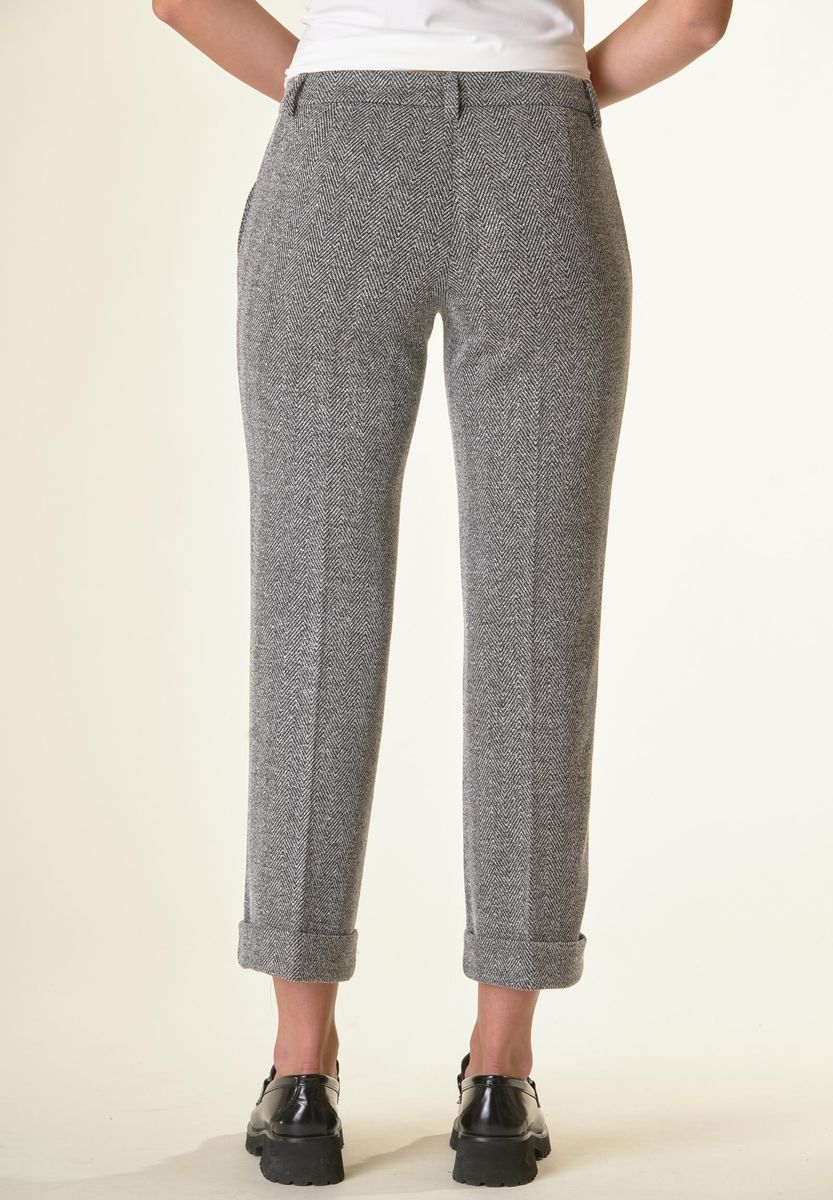 Grey cropped pants herringbone turnup Angelico Shop