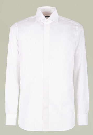 Camicia bianca polso gemelli abbottonatura inglese slim fit-Angelico