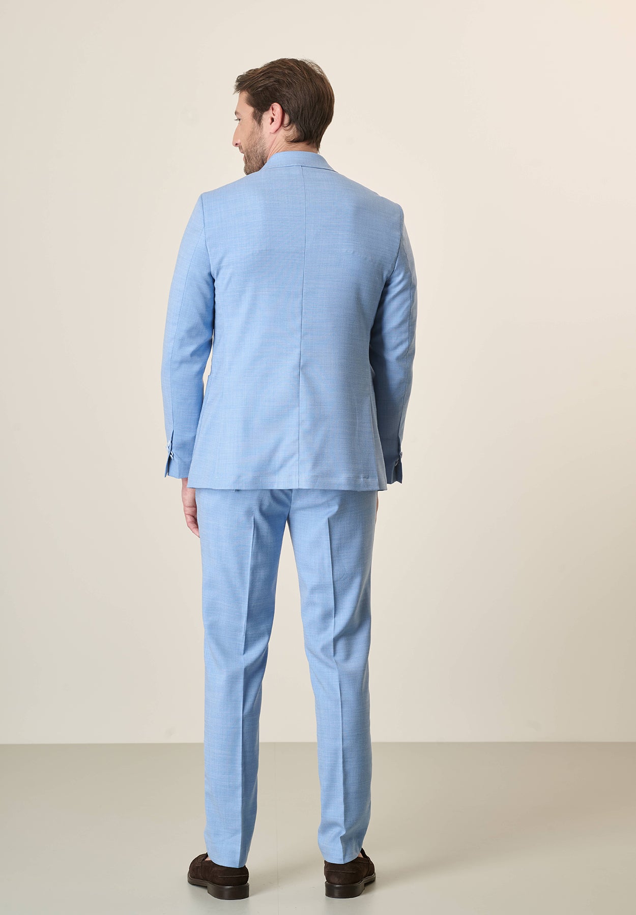 Light blue double-breasted unlined slim fit suit