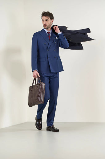 Custom fit 110's wool double-breasted blue suit