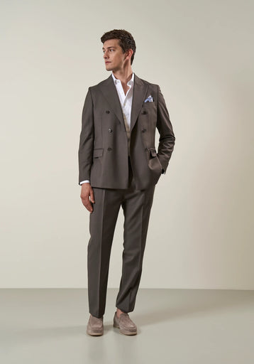 Brown double-breasted 110's wool custom fit suit