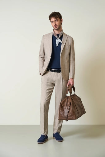 Custom fit beige grisaille suit
